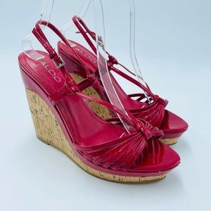 Aldo Red Patent Leather Mullti Strap Cork Sandal heel Wedges